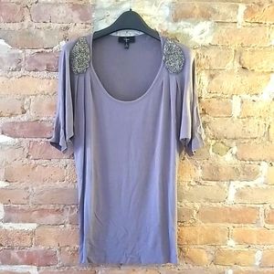 Gray T-Shirt with Embroidered Shoulders